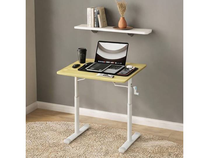 Bureau réglable en métal et bois – Compact pour travail debout/assis – Style sobre