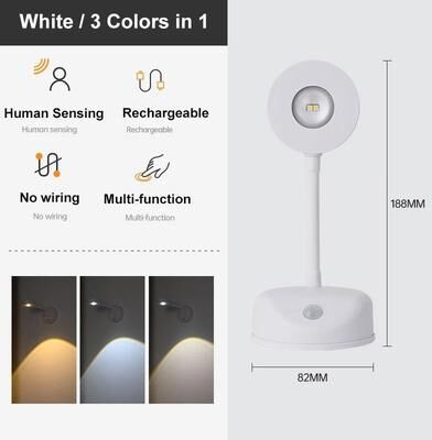 Inspired Finds USB Rechargeable Motion Sensor Wall Light Motion Sensor Wall Light Dimmable LED Picture Spotlight white 2000mah