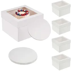 Relaxdays Tortenbox Set Sichtfenster & Cakeboards Weiß,Transparent