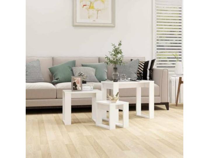 HEFZGDB 3-TLG. Satztische aus Holzwerkstoff in Weiß - Moderne Beistelltische für Wohnzimmer und Schlafzimmer, Multifunktional als Ablagefläche und Nachttisch, Platzsparend
