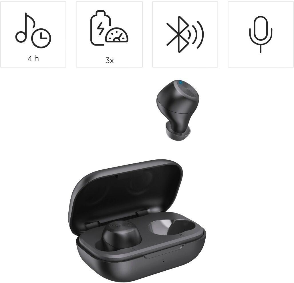 Hama wireless In-Ear-Kopfhörer "Bluetooth-Kopfhörer kabellos (In-Ear, Equalizer, Mikrofon)", schwarz, Kopfhörer, True Wireless, spritzwassergeschützt, Sprachsteuerung, Touch-Sensor, wireless In-Ear-Kopfhörer