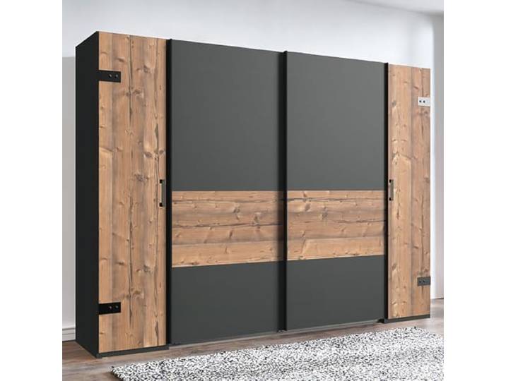 Lomadox Kleiderschrank Schwebetüren Drehtüren 2 Kleiderstangen Einlegeböden Industrial Look Graphit Fichte 272x208x65 cm