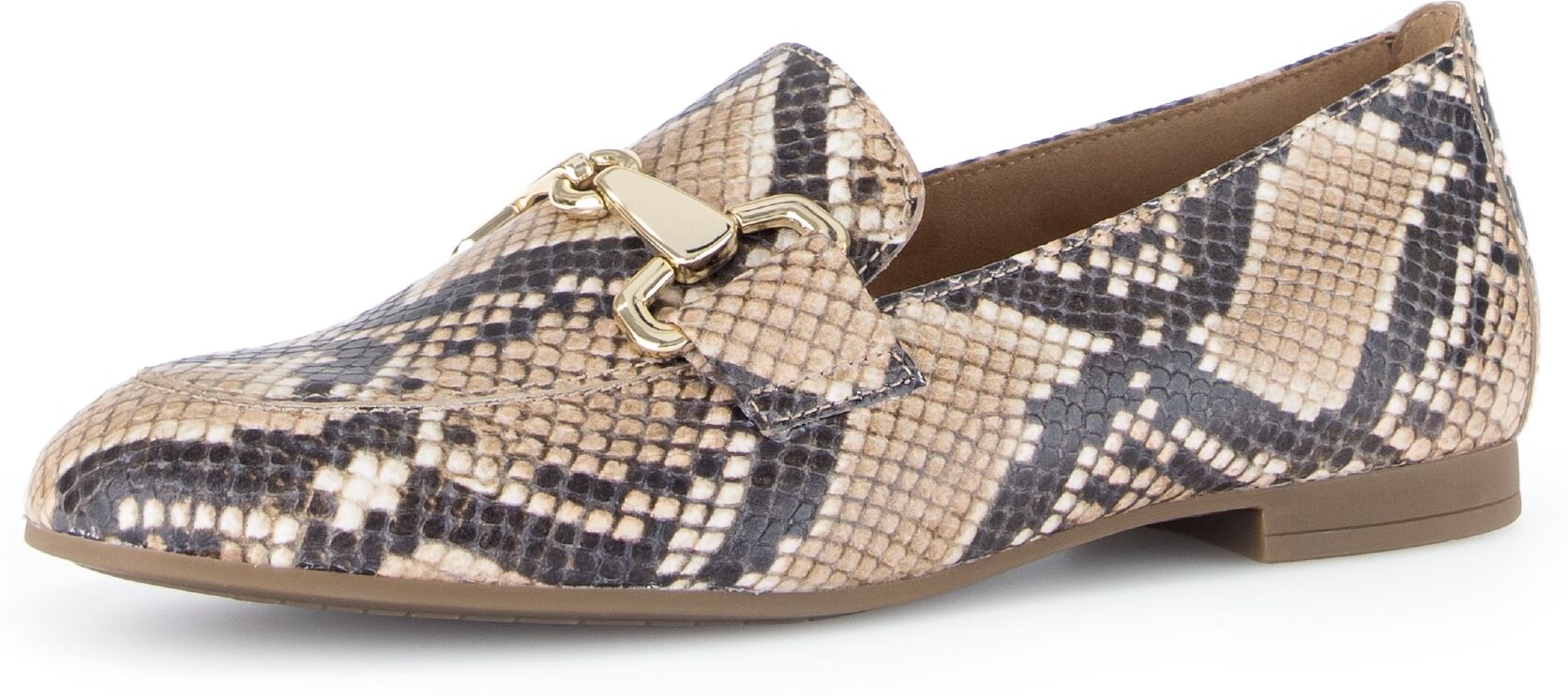 Slipper GABOR, Damen, Gr. 42, Leder Textil, braun (sand, schwarz), Kalbsleder, Schuhe Slipper, Blockabsatz, Businessschuh mit goldfarbenem Schmuck-Zierriegel sand, schwarz 42, Leder Textil