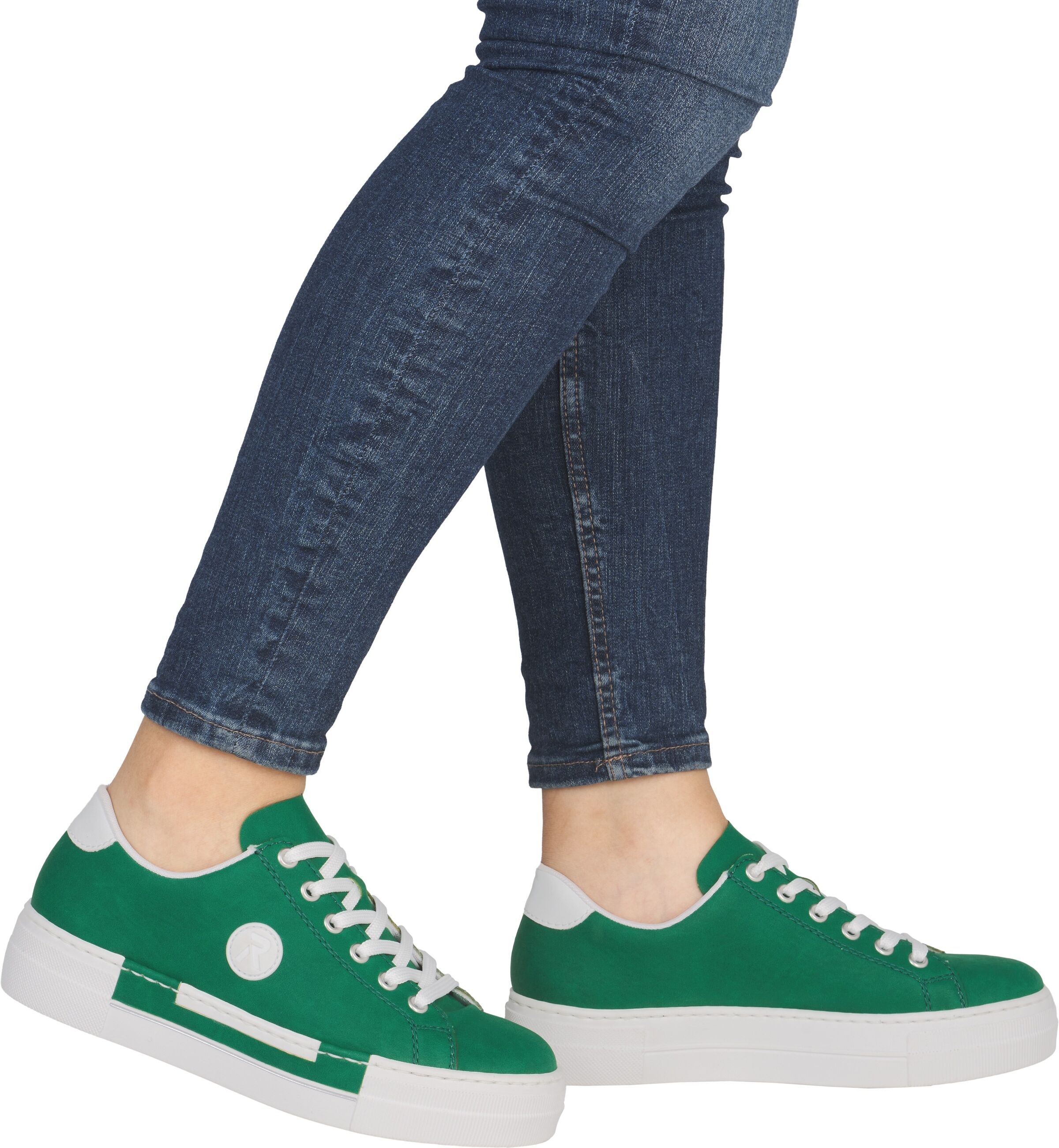 Sneaker RIEKER, Damen, Gr. 36, Textil, grün (smaragd, weiß), Lederimitat, Schuhe Sneaker, Freizeitschuh, Halbschuh, Schnürschuh mit Plateausohle smaragd, weiß 36, Textil