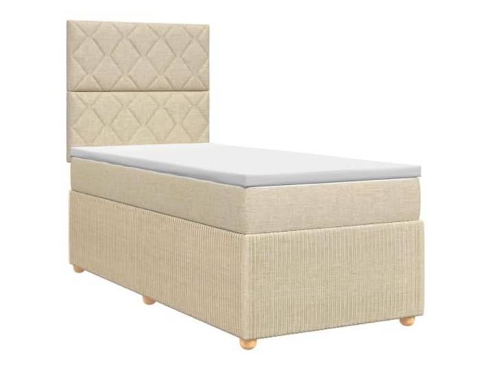 KTHLBRH Boxspringbett mit Matratze creme 90 x 200 cm Stoff Verstellbares Kopfteil, Taschenfedern, Polyesterfüllung, waschbare Bezüge, Schaumstoffauflage, Massivholz
