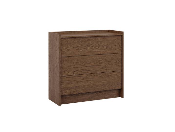 Petits-meubles Kommode Japandi Dunkles Holz, Braun, Holzwerkstoff, 3 Schubladen, 93x90x38 cm, Kleinmöbel, Kommoden