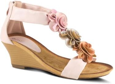 Women's Harlequin Closed Back T-Strap Wedge Sandal by Patrizia by Spring Step in Peach (Size 36 M)