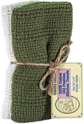 "Country Cottons, Old Fashion 100% Cotton Made in The USA Highly Absorbent Kitchen Towels - Set of 2-24""x15"" Various Colors"