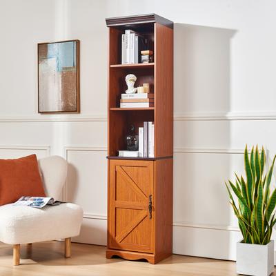 Ostweer Freestanding Wood Storage Cabinet Cube Cabinet with 5 Shelves, Dark Oak Bookcase Bedroom Display Cabinet