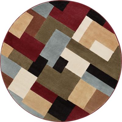 Well Woven Modern Geometric Boxes Red Round Rug - 5'3