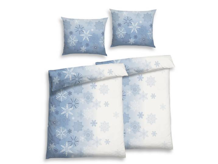 Bettwäsche FLORELLA Eiskristall-blau Flausch-Flanell, 100%Baumwolle , blau, B/L: 140cm x 200cm, 2 Stk., 2 Stk., Flanell, B/L: 70cm x 90cm, 4 Stk., Bettwäsche, Bettwäsche