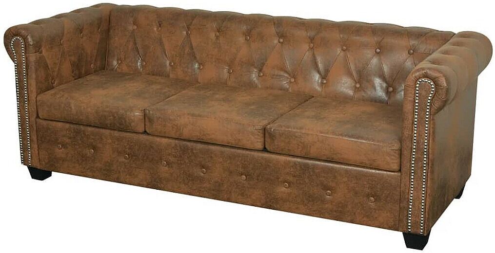 Clicnbuy Sofá Chesterfield de 3 plazas cuero sintético marrón