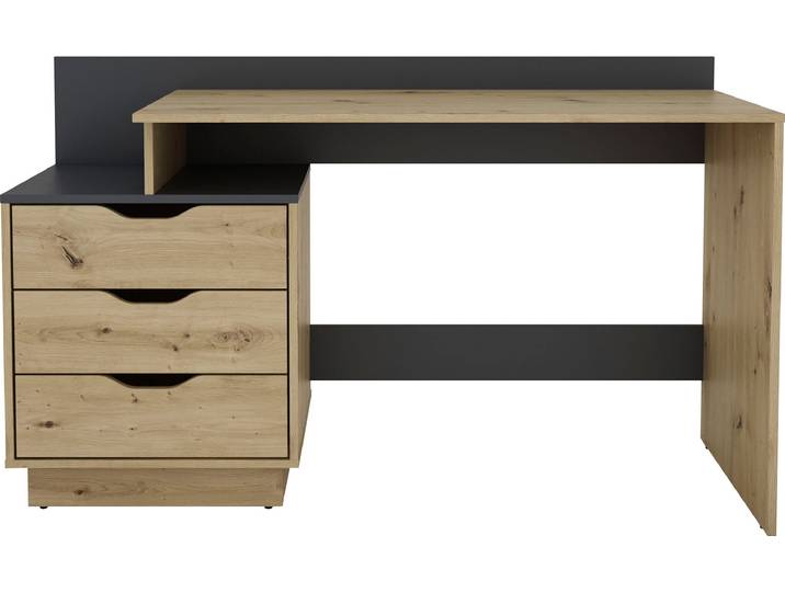 Schreibtisch BYLIVING Bern, moderner Computertisch , braun (artisan eiche, anthrazit, artisan eiche, artisan eiche), B:138cm H:83,5cm T:51,6cm, Tische, Schreibtisch, mit viel Stauraum, Breite 138cm, rechts oder links montierbar