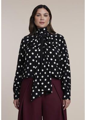 Plus Size Women's Dramatic Tie-Neck Blouse by ELOQUII in 80's Dot (Size 14)