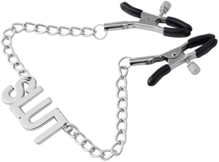 KINKgear Pince-Tétons avec plaque Slut 38cm