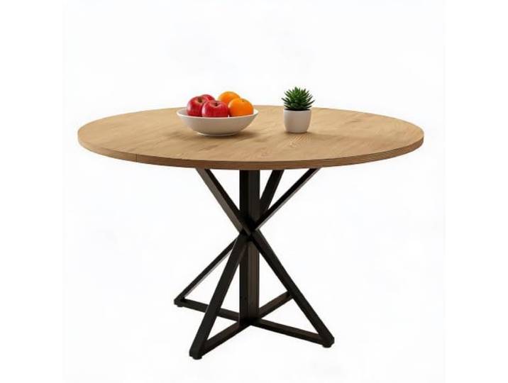 Runder Esstisch 120cm Holz & Metall, Küchentisch 4 Personen Platzsparend Vierteiliges Plattendesign; Maximale Beinfreiheit; Kratzfeste Oberfläche; Schneller Aufbau; Industrie-Look