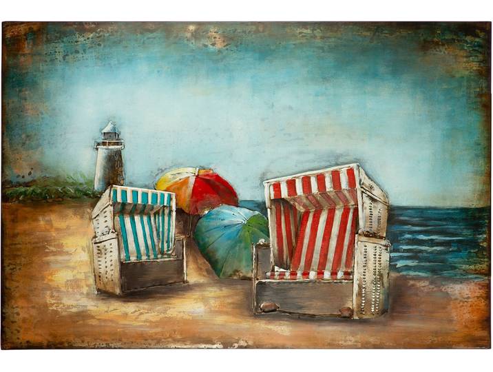 Leinwandbild GILDE Bild Strandkorb , bunt (farbe bild(er): blau, braun), B:120cm H:80cm T:4cm, Metall, Bilder, Leinwandbild