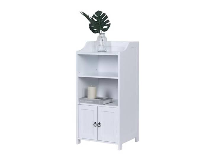 Relaxdays Badezimmerschrank, HxBxT: 86x40,5x36 cm, 4 Fächer, 2 Türen, MDF, schmaler Badezimmer Beistellschrank, Farbe