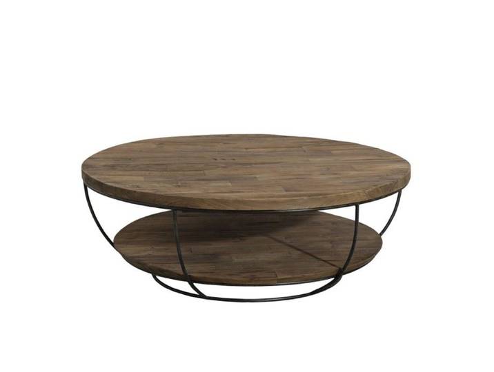 MACABANE ALIDA - Table basse coque ronde 100x100cm double plateau teck recyclé métal noir
