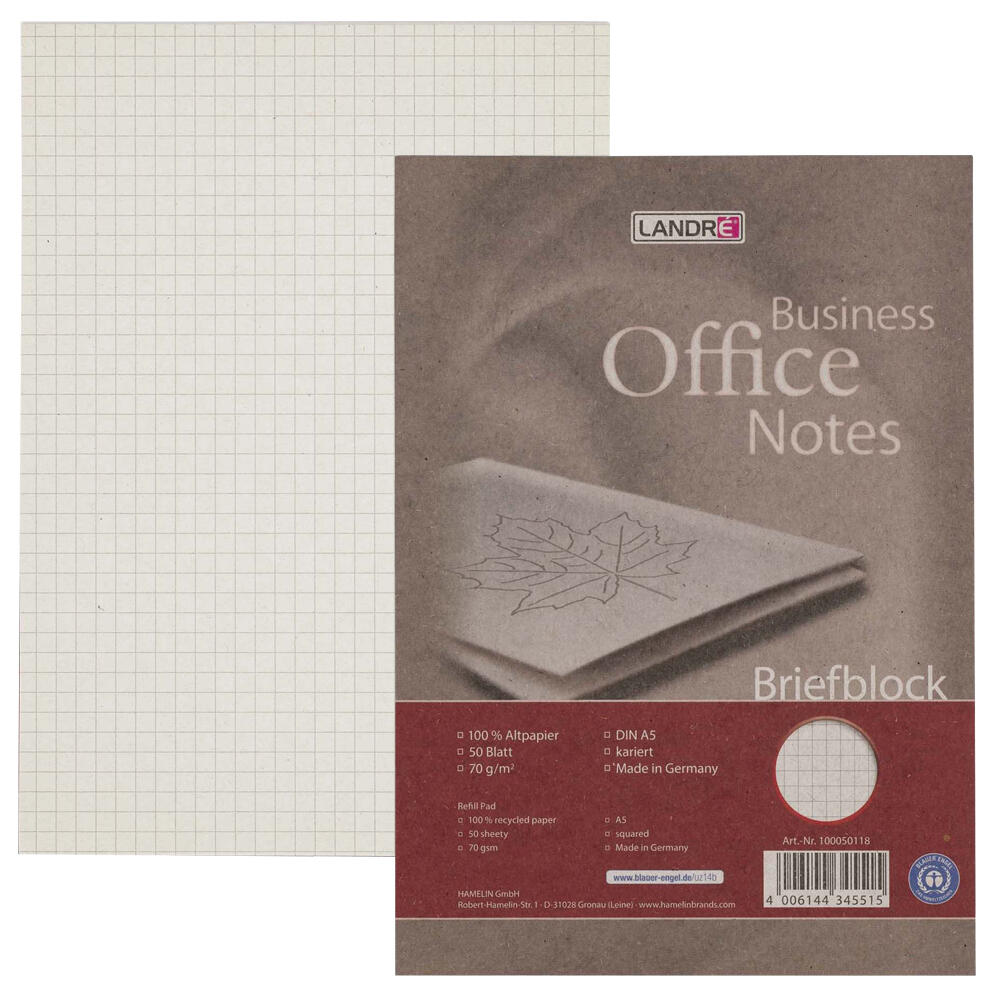 herlitz LANDRÉ® Briefblock Recycling DIN A5 kariert 100050118