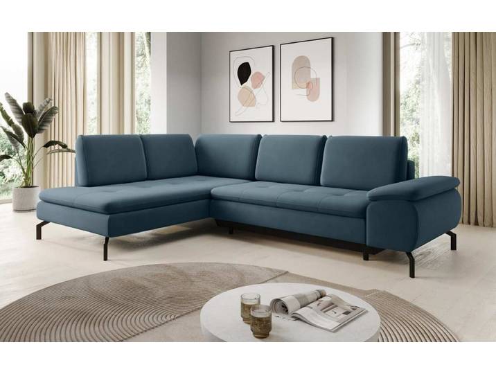 Designer Ecksofa Verila L mit Schlaf- und Klappfunktion - Grün - Rechts - Samt - Luxusbetten24