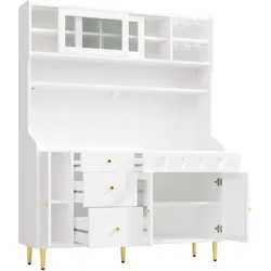 MODFU Hochschrank aus Glas und MDF in Weiß, 145x39x171 cm, mit LED-Beleuchtung und Weinfach