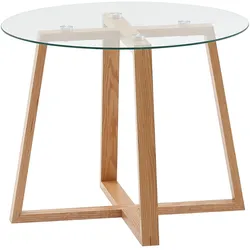 COUCHTISCH Eiche massiv mit Glasplatte, modernes Design, überkreuztes Gestell