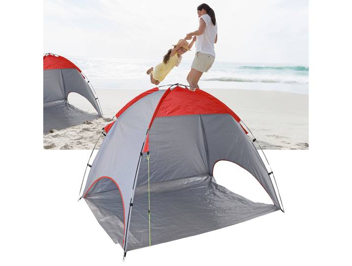 Strandzelt für 2 Personen, inkl. 8 Heringe & 4 Zeltseile, UV50+, rot/grau