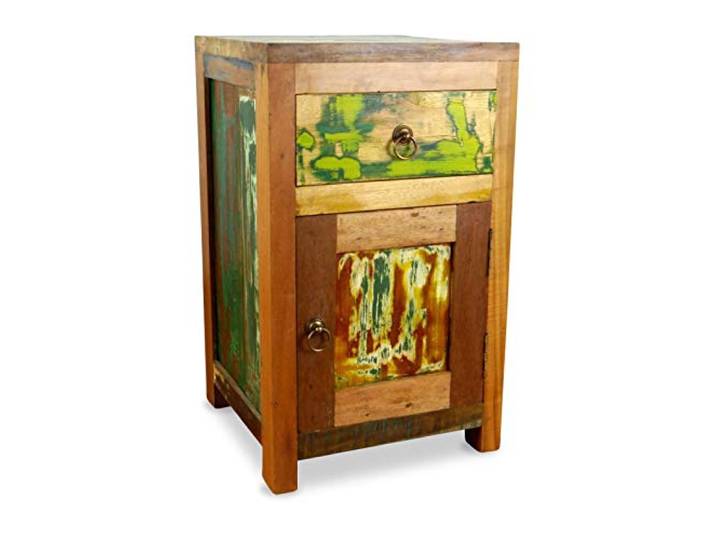 livasia Asiatischer Nachttisch aus Massivholz – 40x40x60cm – handgefertigter Beistelltisch aus Holz aus Java, recyceltes & versiegeltes Teakholz von ehemaligen Fischerbooten, Vintage Look
