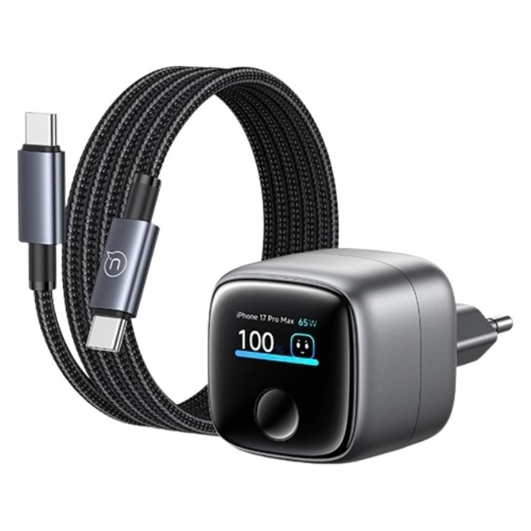 Usams CC338 T75 65W GaN Smart Digital Display Fast Charger USB-C Wall Charger Tarnish (65 W, 1 Port) (Usa001808)