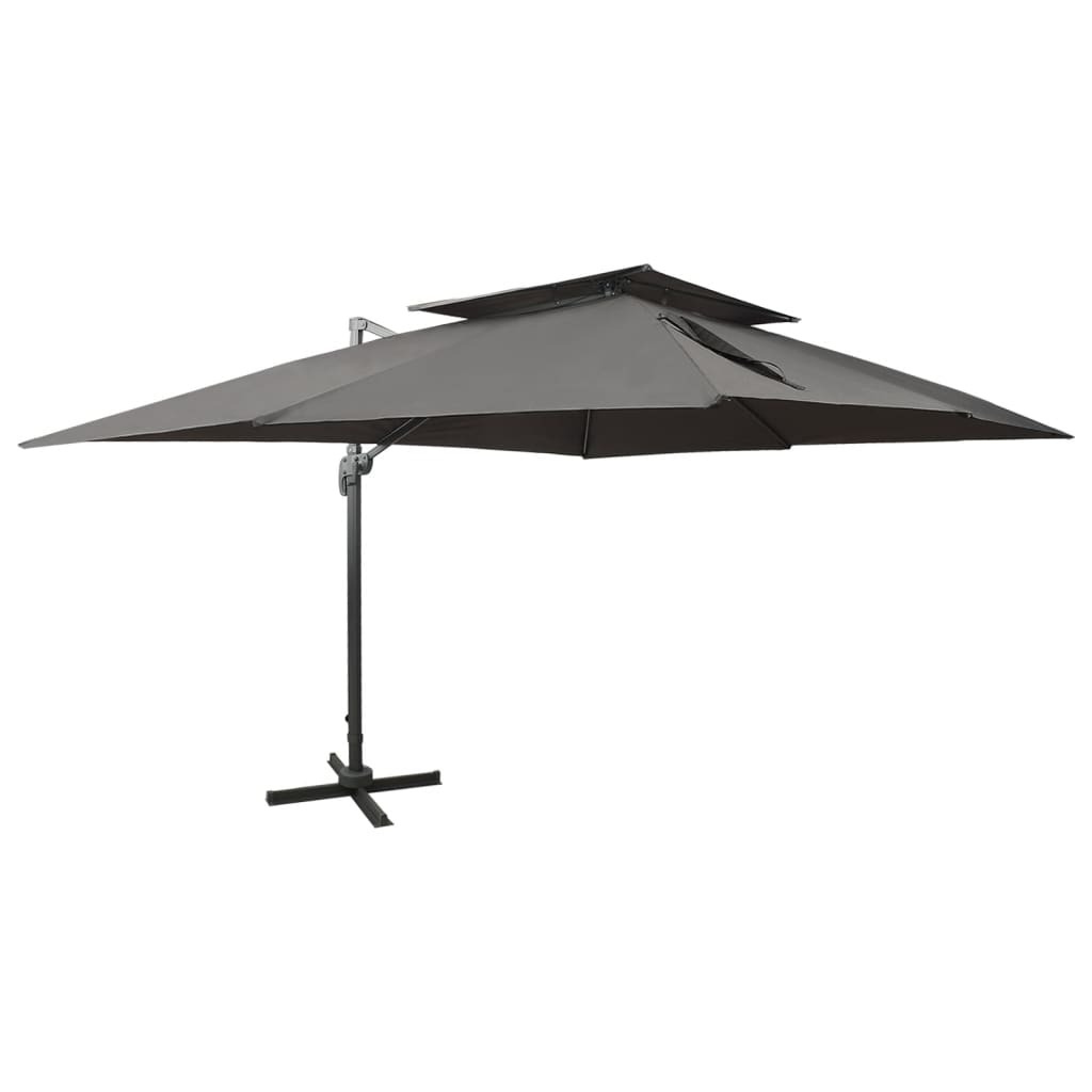 Ampelschirm, freitragend, UV-Schutz, Polyester & Aluminium, Doppeldach, Kurbelsystem, kippbar, 360° drehbar, Anthrazit, 400x300x274 cm
