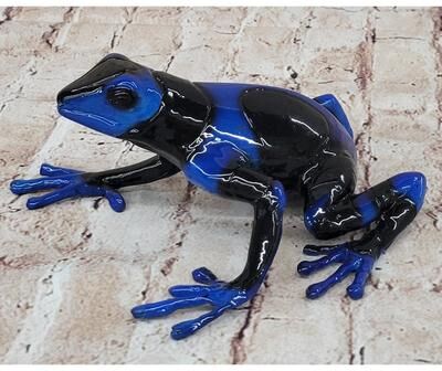 Bronzhaus Blue Black Poison Dart Tree Frog Bronze Metal Figurine Sculpture Signed Original Numbered Art Piece