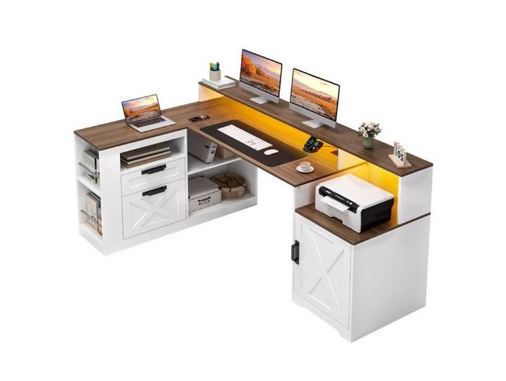 Bureau style ferme ergonomique avec prises USB tiroirs et rangements multiples bureau informatique en panneau de particules