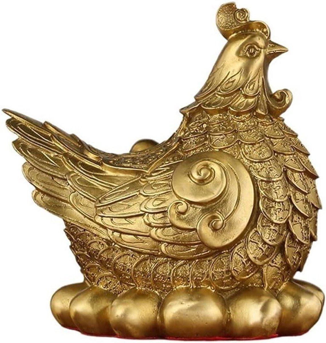 Koperen Kip Ornament - Gouden Haan Beeldje voor Woonkamer Decoratie - Hoogte: 17 cm - Koperkleurig
