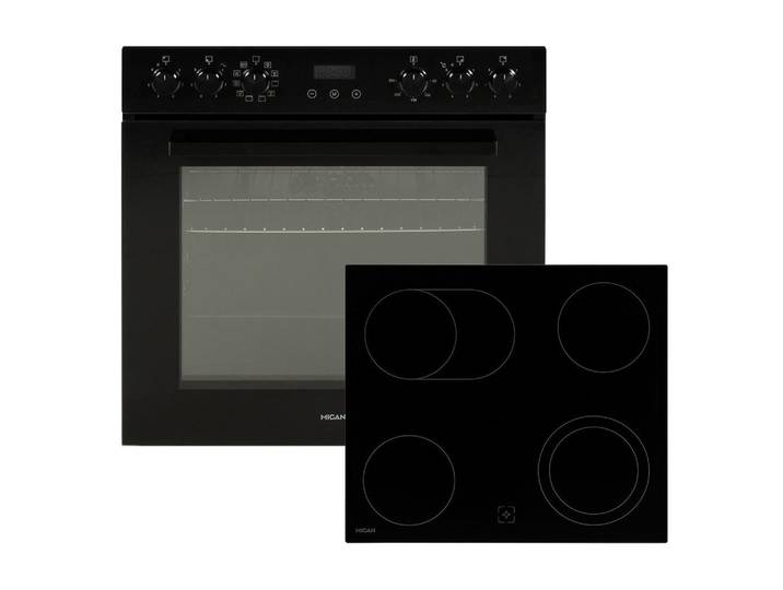Mican Herdset, Schwarz, Metall, Glas, A, 60x60.5x31.5 cm, Restwärmeanzeige je Kochzone, Zweikreis-Kochzone, Küchen, Küchenelektrogeräte, Backöfen & Herde