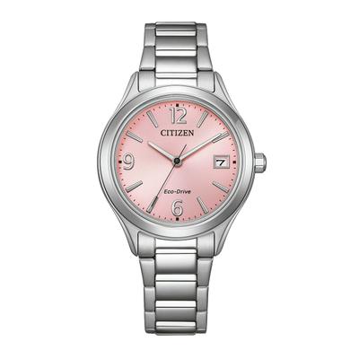 Solaruhr CITIZEN "Elegance", silberfarben, rosa, rosa, Armbanduhren, Damen, silberfarben, Armbanduhr, Damenuhr, Edelstahlarmband, analog, Big Date