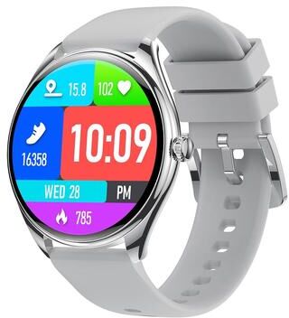 CaseAndConnect MT55 AMOLED Smartwatch With Bluetooth Calling Ultra Thin Health Fitness Watch Silicone Strap silver Grey