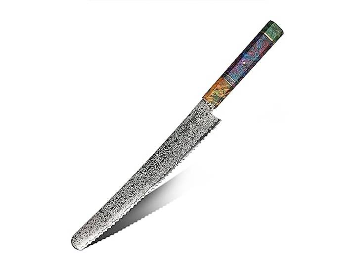 Hajegato Damast-Kochmesser, Brotschneider, einzigartiger Griff, professionell, Vg10, 67 Schichten, 25,4 cm, japanisches Küchenmesser – Teil des Kochmesser-Sets