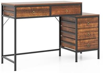 Costway Computer Desk with 5 Drawers Home Office Desk with Side File Cabinet-Rustic Brown