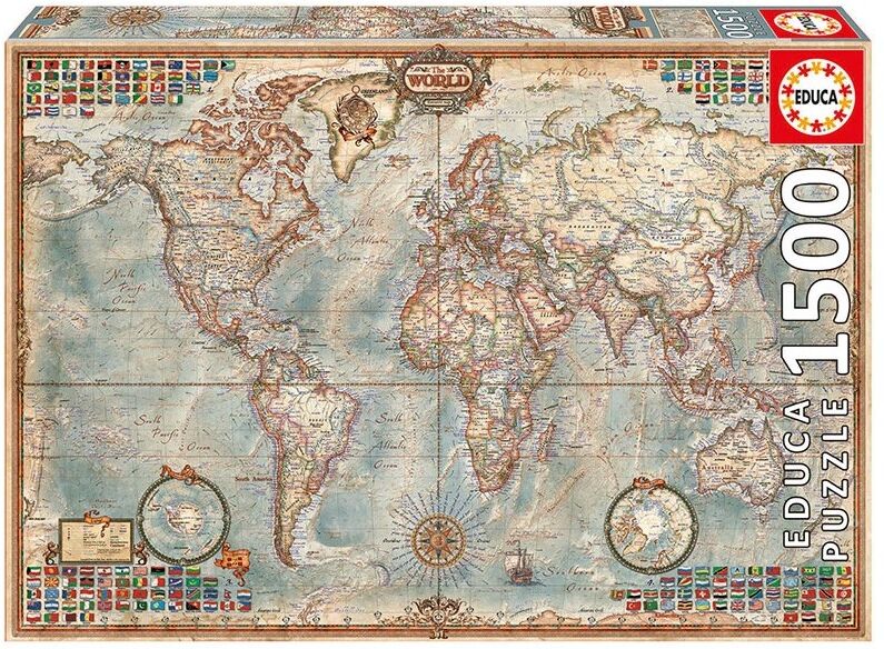 Puzzle 1500 pcs Le monde, carte politique - Educa