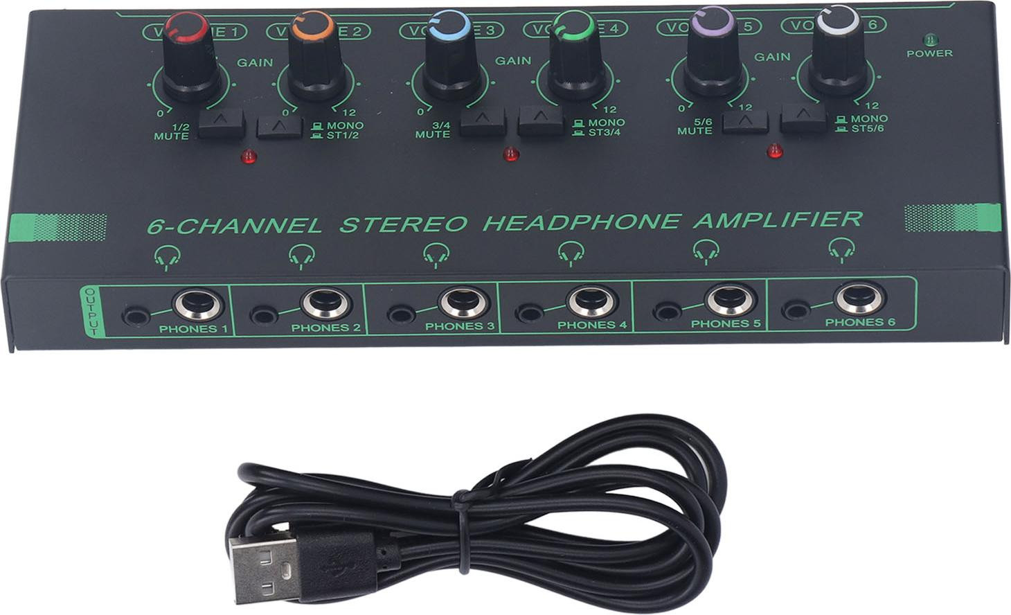 Gistuch Stereo-hoofdtelefoonversterker, 6-kanaals mono-signaalverdeler voor microfoons