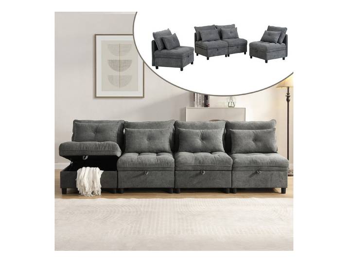 MIBODE Ecksofa Wolken Modulsofa 4-Sitzer mit Stauraum Chenille