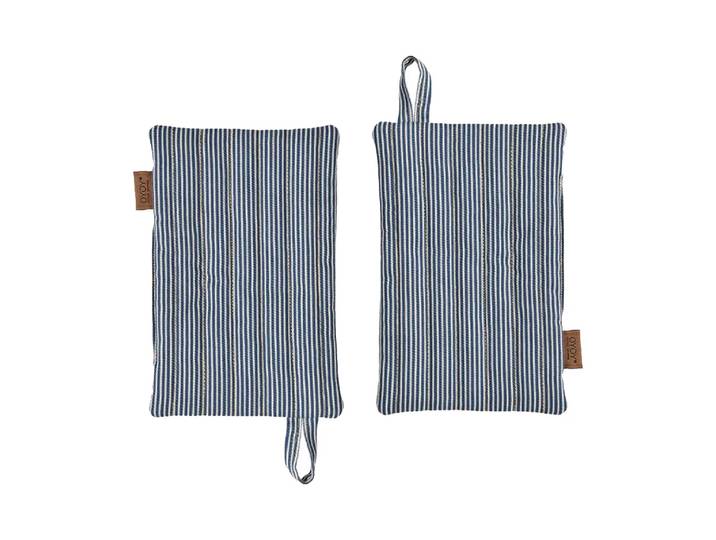 OYOY Striped denim pannenlap 2-pack Blue