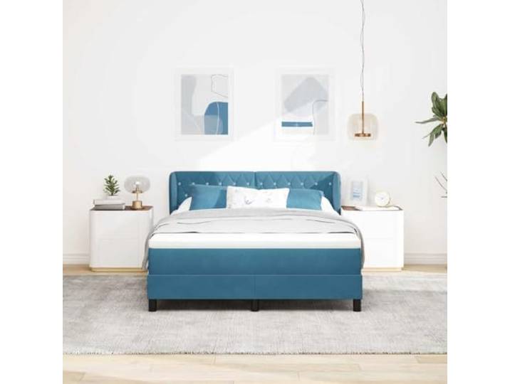 KTHLBRH Boxspringbett mit Kopfteil dunkelblau 140 x 190 cm Samt Inklusive Matratze, verstellbares Kopfteil, modernes Design, integrierter Behälter