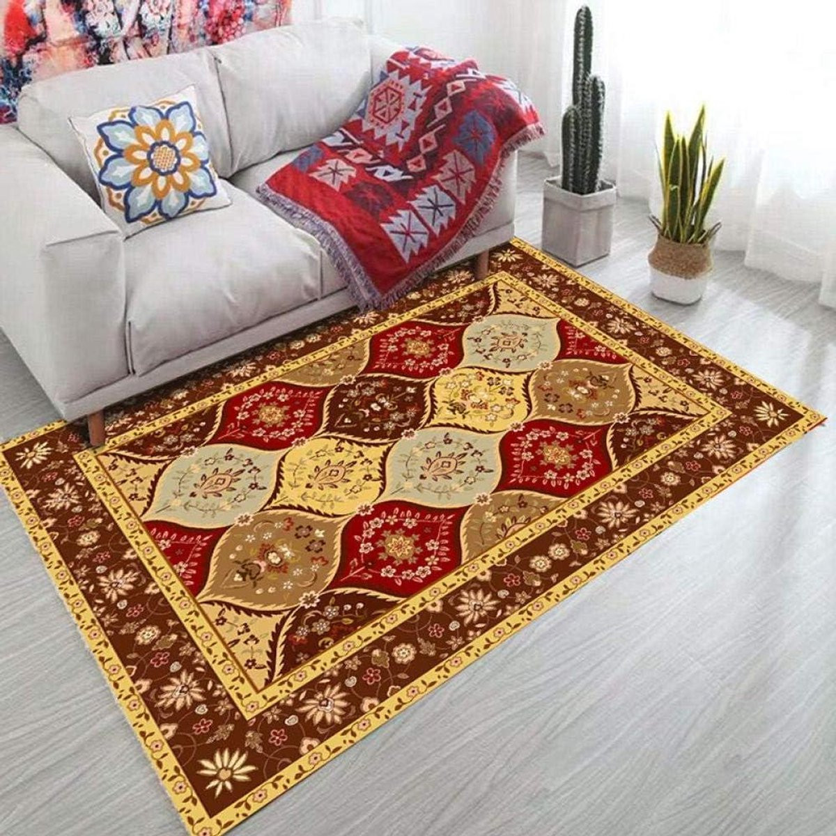Bohemen Perzisch Tapijt - Etnisch Vloerkleed met Antislip Onderkant - Geel - 120 x 160 cm