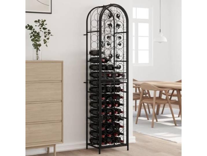 HBBMGYD Flaschenregal für 73 Flaschen, Schwarz, 45 x 36 x 200 cm Abschließbar, Wandbefestigungen im Lieferumfang enthalten, für Bar, Keller, Küche, rostbeständig