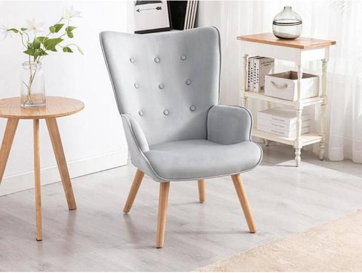 Fauteuil en velours gris VATELY
