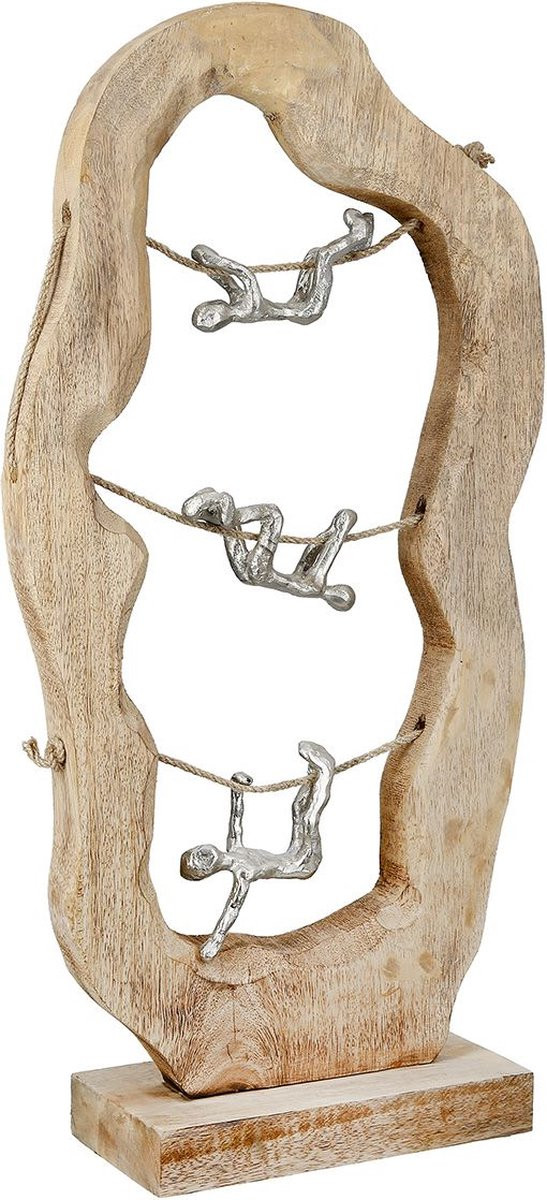 Sculptuur Live is just a party - Mango hout en aluminium - B/D/H: 10 x 28 x 56 cm