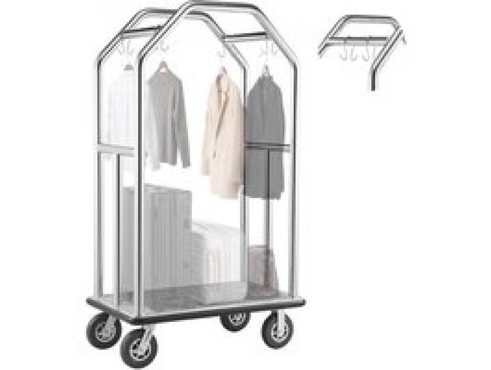 VEVOR Hotelgepäckwagen aus Edelstahl, 680,39kg Belastbarer Kofferwagen mit 8 Zoll Gummirädern, Hotelwagen mit Grauem Teppichboden & Garderobenstange, Gepäckwagen Gewerblich für Hotels Resorts, Silber