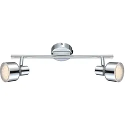 Deckenleuchte Deckenlampe Spotlampe Spotleuchte Wohnzimmerlampe Flurleuchte, 2 Flammig Spots beweglich, Chrom klar, 2x LED 4W 250Lm warmweiß, LxBxH 38x8x16cm